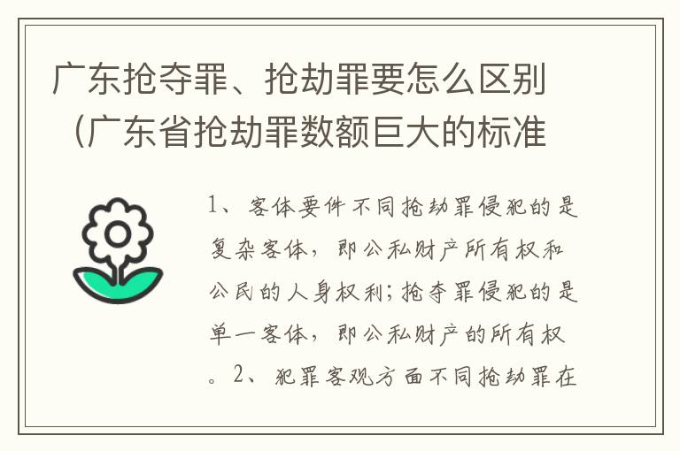 广东抢夺罪、抢劫罪要怎么区别（广东省抢劫罪数额巨大的标准）