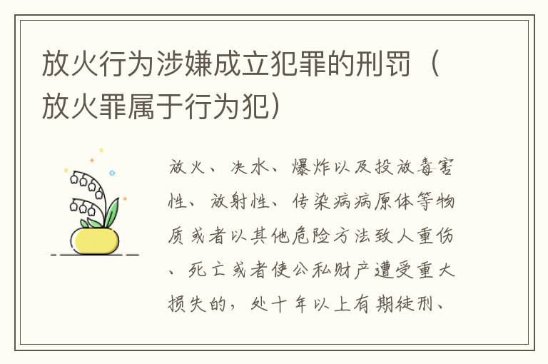 放火行为涉嫌成立犯罪的刑罚（放火罪属于行为犯）