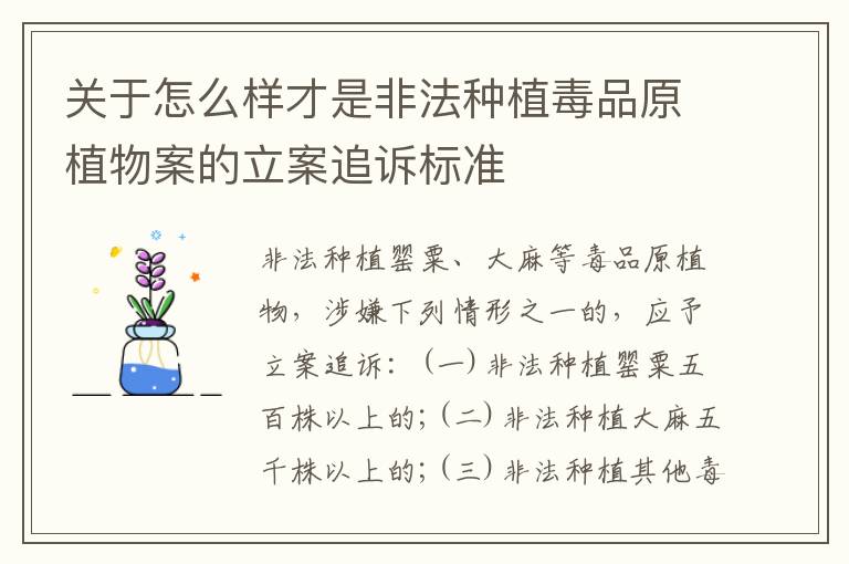 关于怎么样才是非法种植毒品原植物案的立案追诉标准