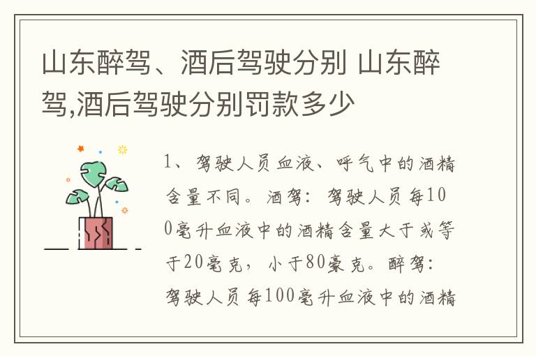 山东醉驾、酒后驾驶分别 山东醉驾,酒后驾驶分别罚款多少