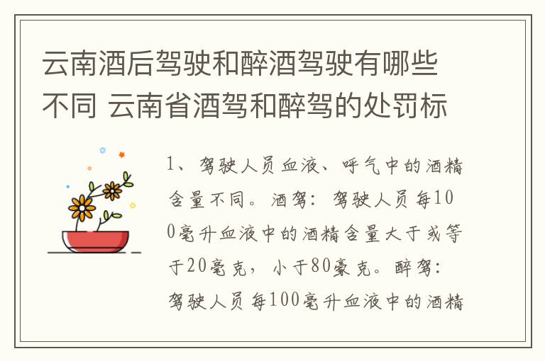 云南酒后驾驶和醉酒驾驶有哪些不同 云南省酒驾和醉驾的处罚标准