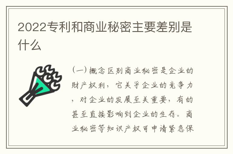 2022专利和商业秘密主要差别是什么