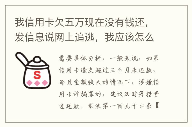 我信用卡欠五万现在没有钱还，发信息说网上追逃，我应该怎么办