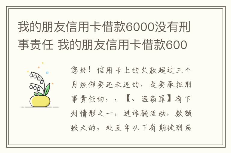 我的朋友信用卡借款6000没有刑事责任 我的朋友信用卡借款6000没有刑事责任能起诉吗