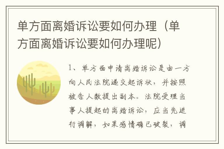 单方面离婚诉讼要如何办理（单方面离婚诉讼要如何办理呢）