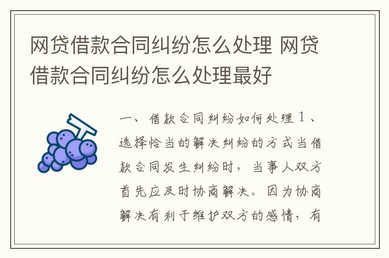 网贷借款合同纠纷怎么处理 网贷借款合同纠纷怎么处理最好