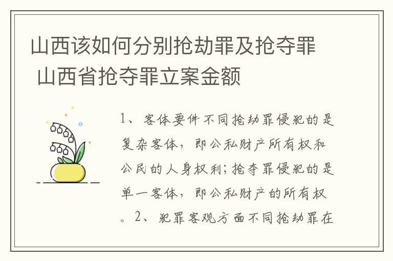 山西该如何分别抢劫罪及抢夺罪 山西省抢夺罪立案金额