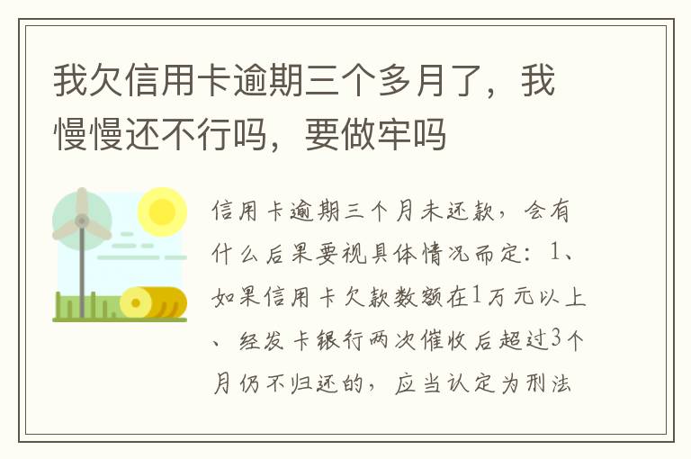 我欠信用卡逾期三个多月了，我慢慢还不行吗，要做牢吗