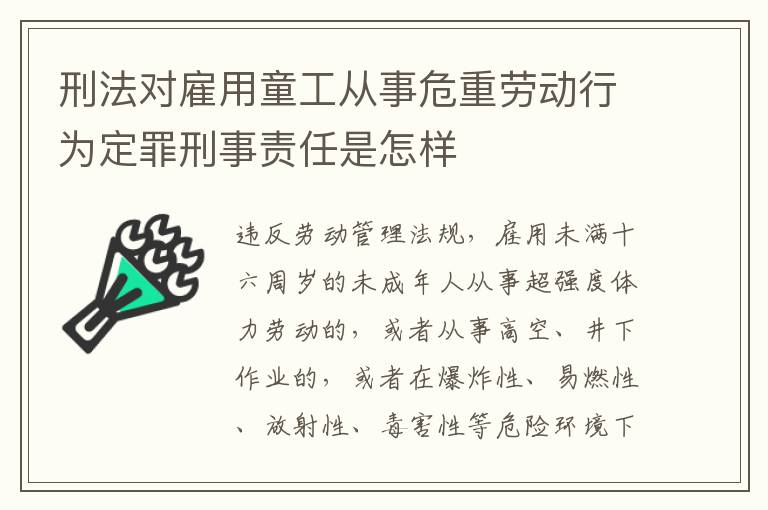 刑法对雇用童工从事危重劳动行为定罪刑事责任是怎样