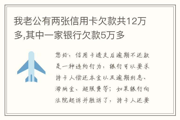 我老公有两张信用卡欠款共12万多,其中一家银行欠款5万多