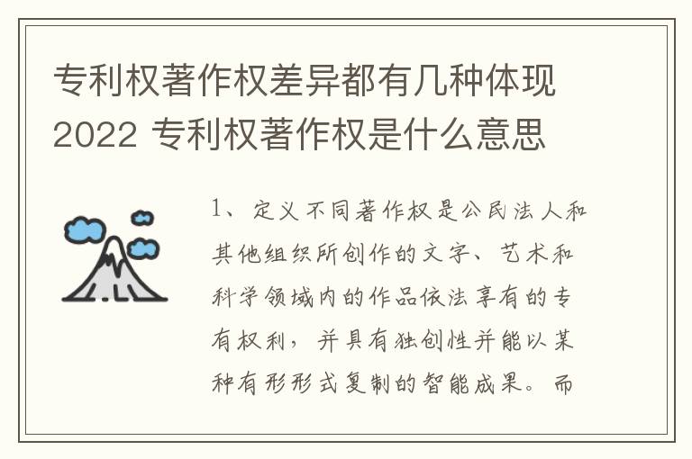 专利权著作权差异都有几种体现2022 专利权著作权是什么意思