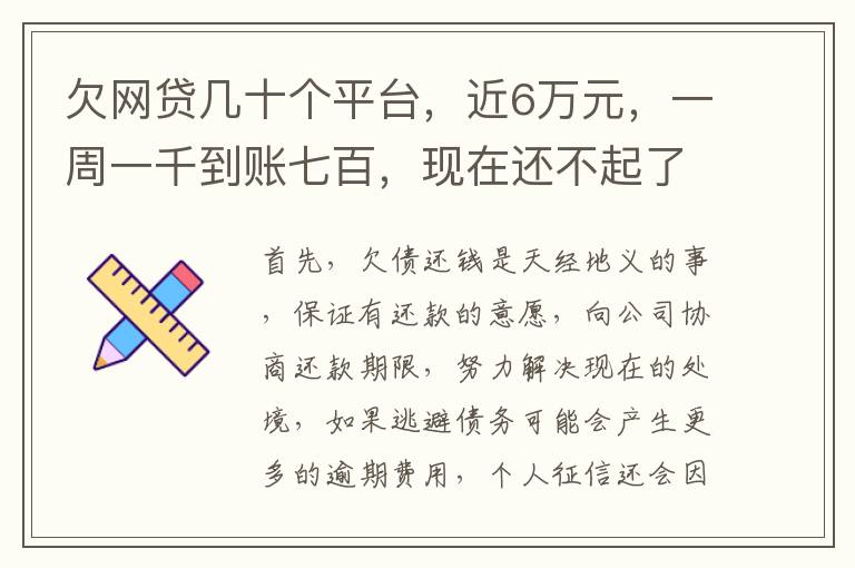 欠网贷几十个平台，近6万元，一周一千到账七百，现在还不起了，怎么办，