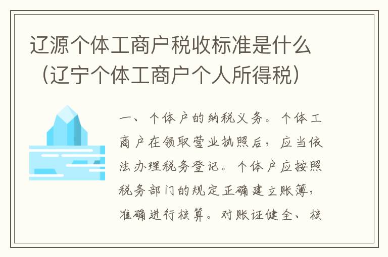 辽源个体工商户税收标准是什么（辽宁个体工商户个人所得税）