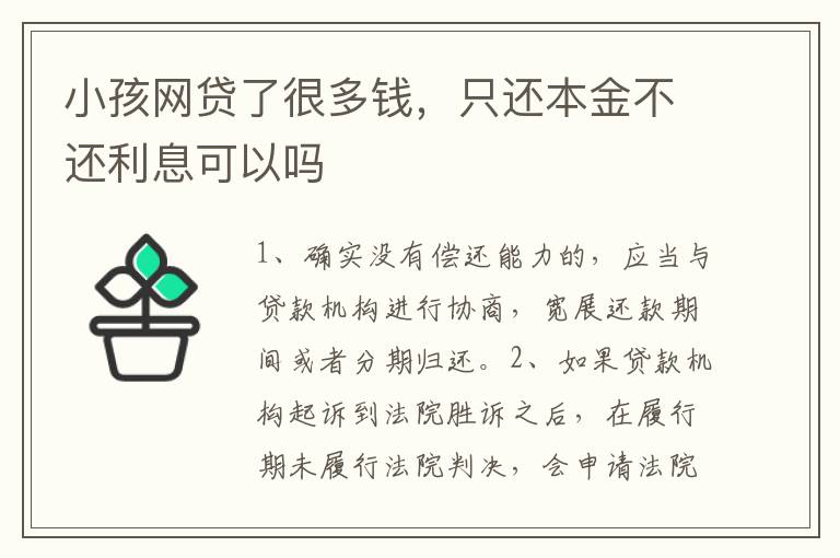 小孩网贷了很多钱，只还本金不还利息可以吗