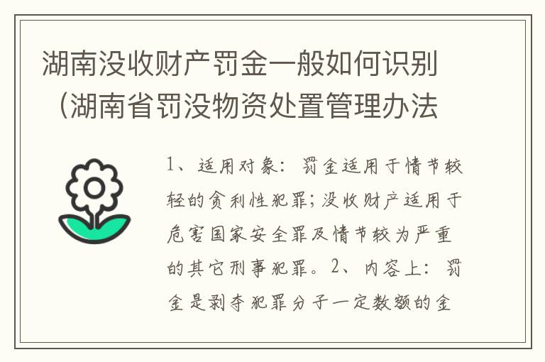 湖南没收财产罚金一般如何识别（湖南省罚没物资处置管理办法）