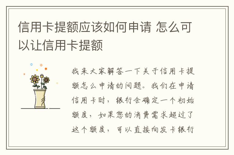 信用卡提额应该如何申请 怎么可以让信用卡提额