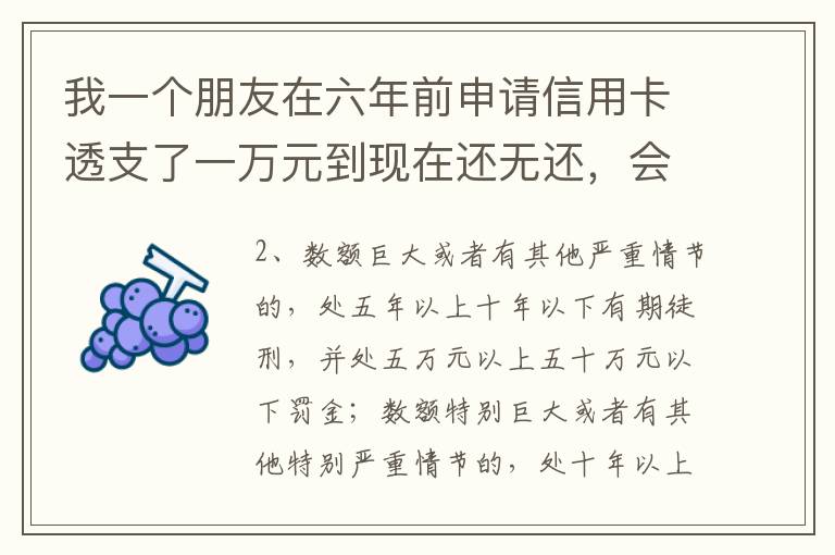 我一个朋友在六年前申请信用卡透支了一万元到现在还无还，会判多少年呢，谢谢