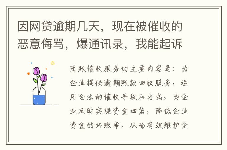 因网贷逾期几天，现在被催收的恶意侮骂，爆通讯录，我能起诉不