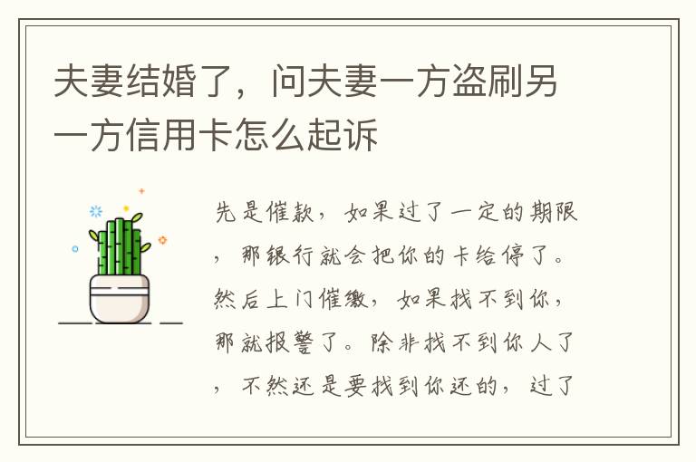 夫妻结婚了，问夫妻一方盗刷另一方信用卡怎么起诉