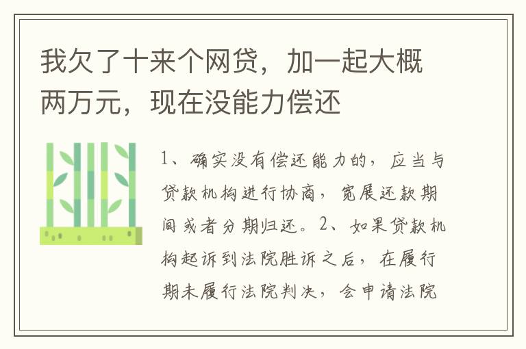 我欠了十来个网贷，加一起大概两万元，现在没能力偿还