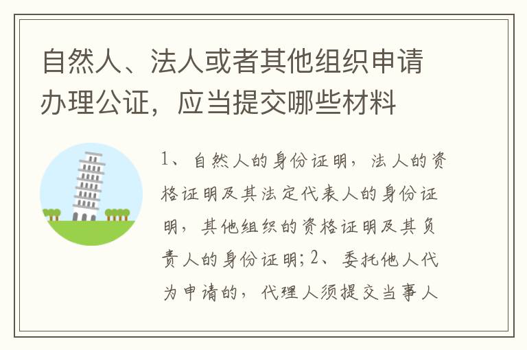 自然人、法人或者其他组织申请办理公证，应当提交哪些材料