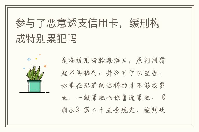 参与了恶意透支信用卡，缓刑构成特别累犯吗