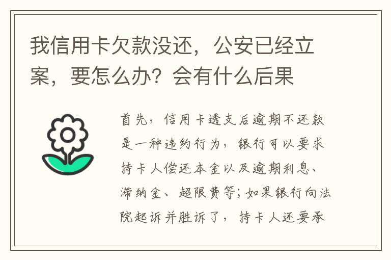 我信用卡欠款没还，公安已经立案，要怎么办？会有什么后果