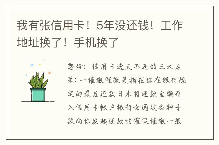 我有张信用卡！5年没还钱！工作地址换了！手机换了