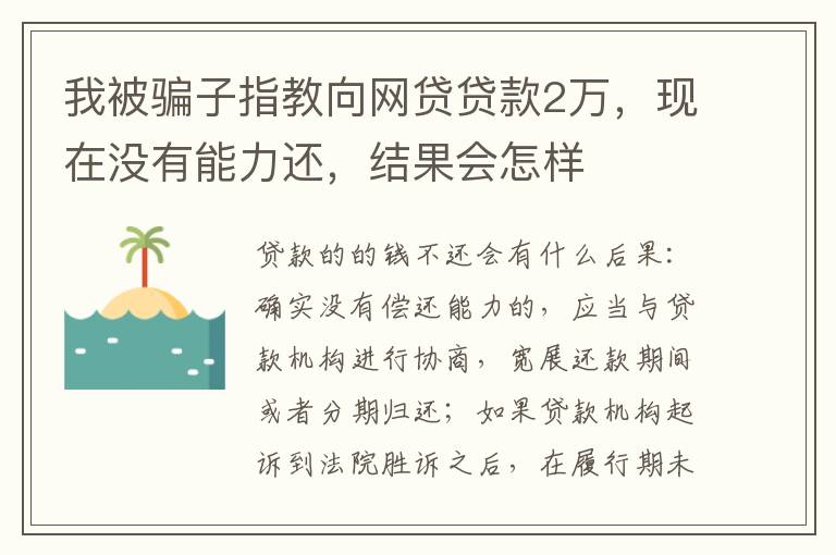 我被骗子指教向网贷贷款2万，现在没有能力还，结果会怎样