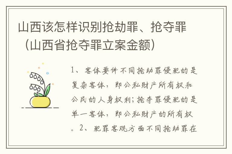 山西该怎样识别抢劫罪、抢夺罪（山西省抢夺罪立案金额）