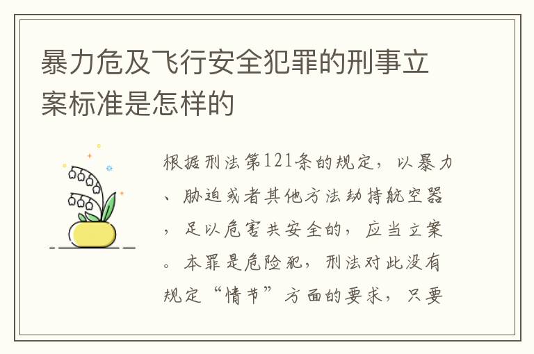 暴力危及飞行安全犯罪的刑事立案标准是怎样的