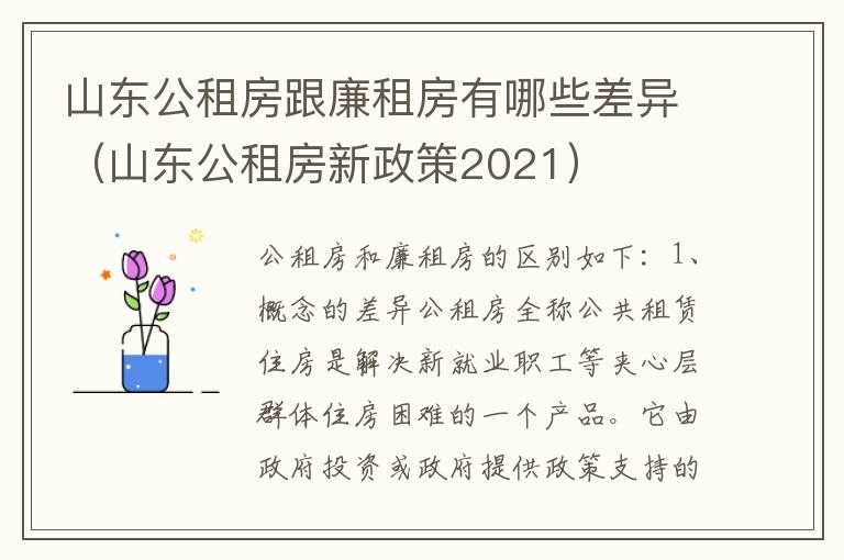 山东公租房跟廉租房有哪些差异（山东公租房新政策2021）