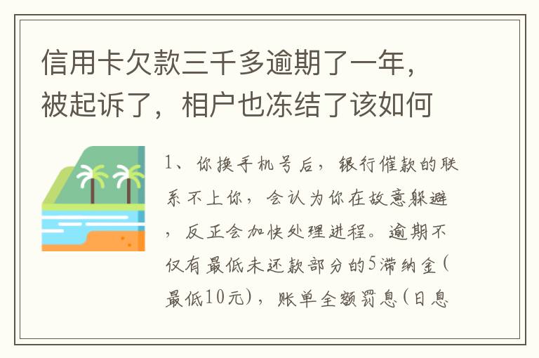 信用卡欠款三千多逾期了一年，被起诉了，相户也冻结了该如何办