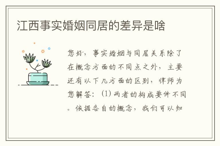 江西事实婚姻同居的差异是啥