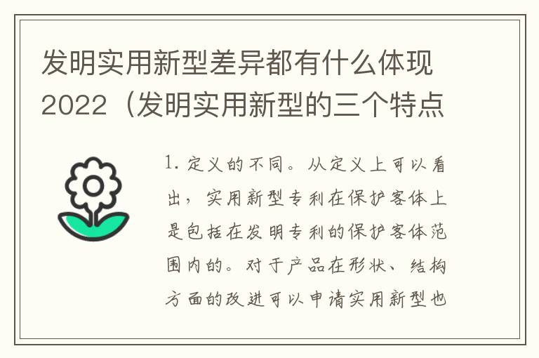 发明实用新型差异都有什么体现2022（发明实用新型的三个特点）