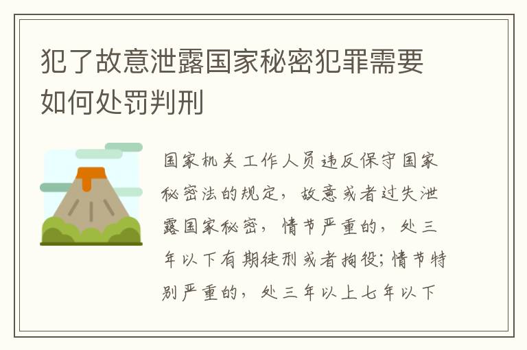 犯了故意泄露国家秘密犯罪需要如何处罚判刑