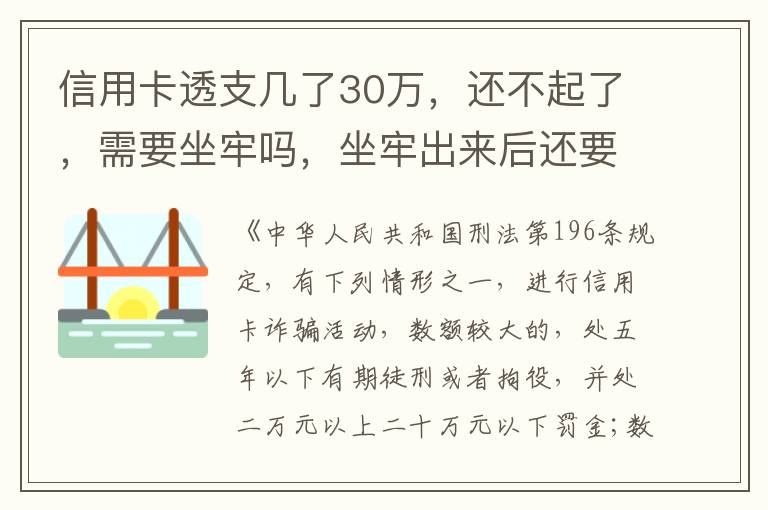 信用卡透支几了30万，还不起了，需要坐牢吗，坐牢出来后还要还吗