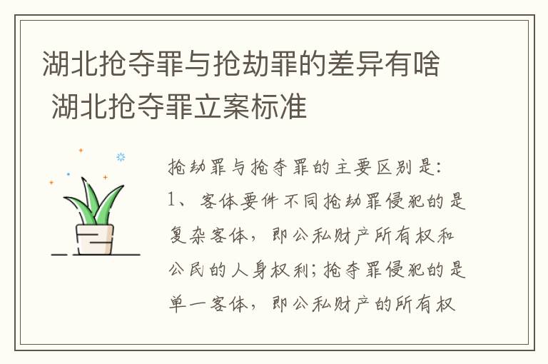 湖北抢夺罪与抢劫罪的差异有啥 湖北抢夺罪立案标准