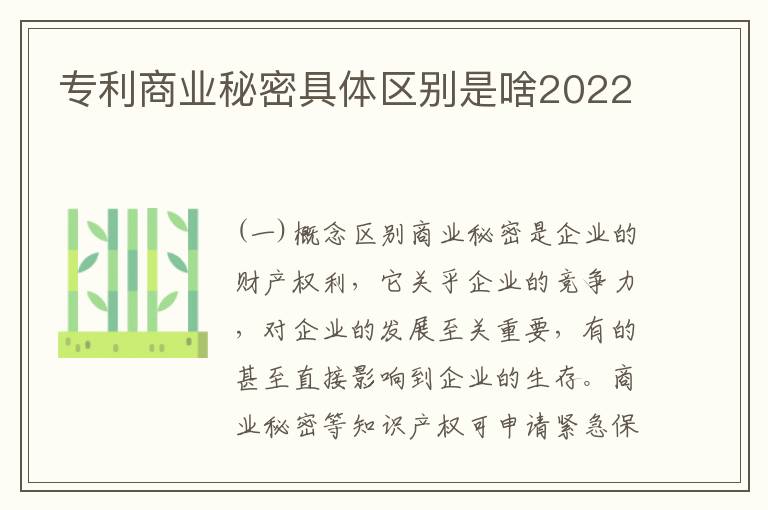 专利商业秘密具体区别是啥2022