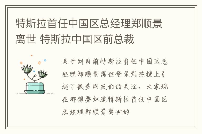 特斯拉首任中国区总经理郑顺景离世 特斯拉中国区前总裁