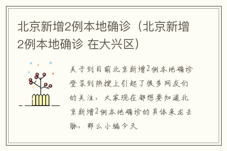 北京新增2例本地确诊（北京新增2例本地确诊 在大兴区）