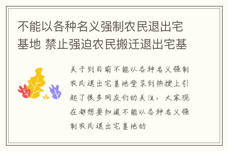 不能以各种名义强制农民退出宅基地 禁止强迫农民搬迁退出宅基地