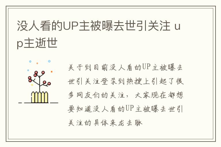 没人看的UP主被曝去世引关注 up主逝世