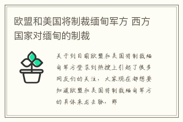 欧盟和美国将制裁缅甸军方 西方国家对缅甸的制裁