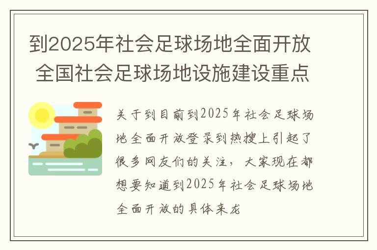 到2025年社会足球场地全面开放 全国社会足球场地设施建设重点推进城市