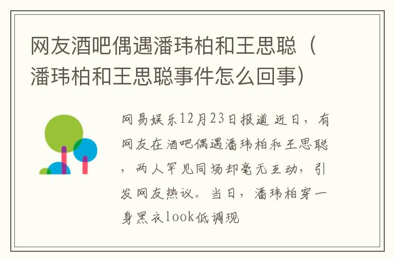 网友酒吧偶遇潘玮柏和王思聪（潘玮柏和王思聪事件怎么回事）