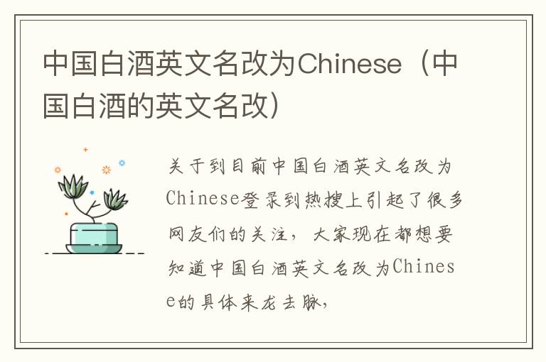 中国白酒英文名改为Chinese（中国白酒的英文名改）