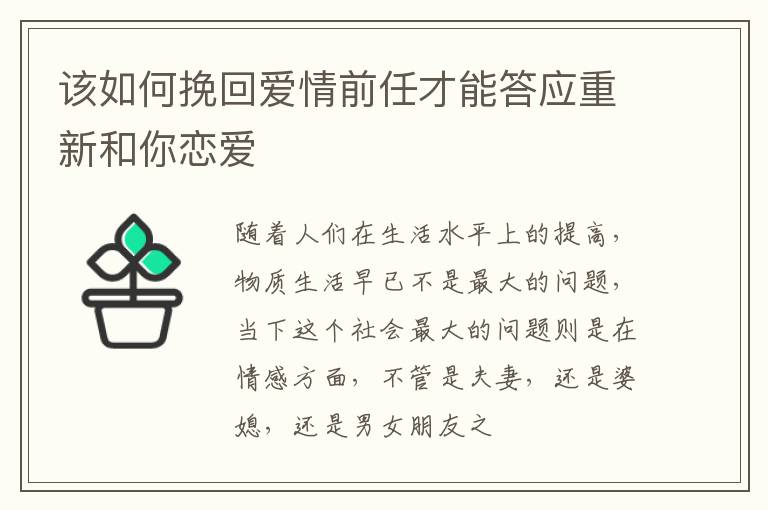 该如何挽回爱情前任才能答应重新和你恋爱