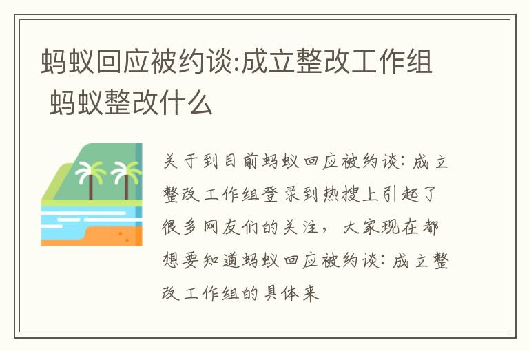 蚂蚁回应被约谈:成立整改工作组 蚂蚁整改什么