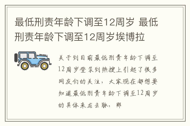 最低刑责年龄下调至12周岁 最低刑责年龄下调至12周岁埃博拉